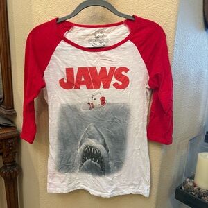 Hello Kitty x Universal Studios Jaws Graphic Raglan Baseball Tee-Medium-Flaws